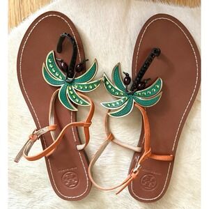 TORY BURCH Castaway‎ Palm Tree Flat Sandal womens size 8.5